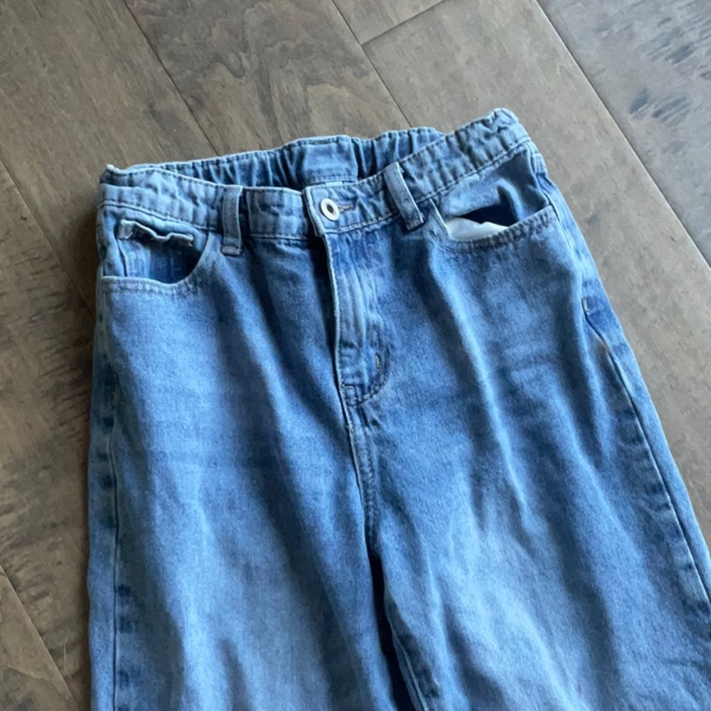 high waisted slit bottom wide leg jeans